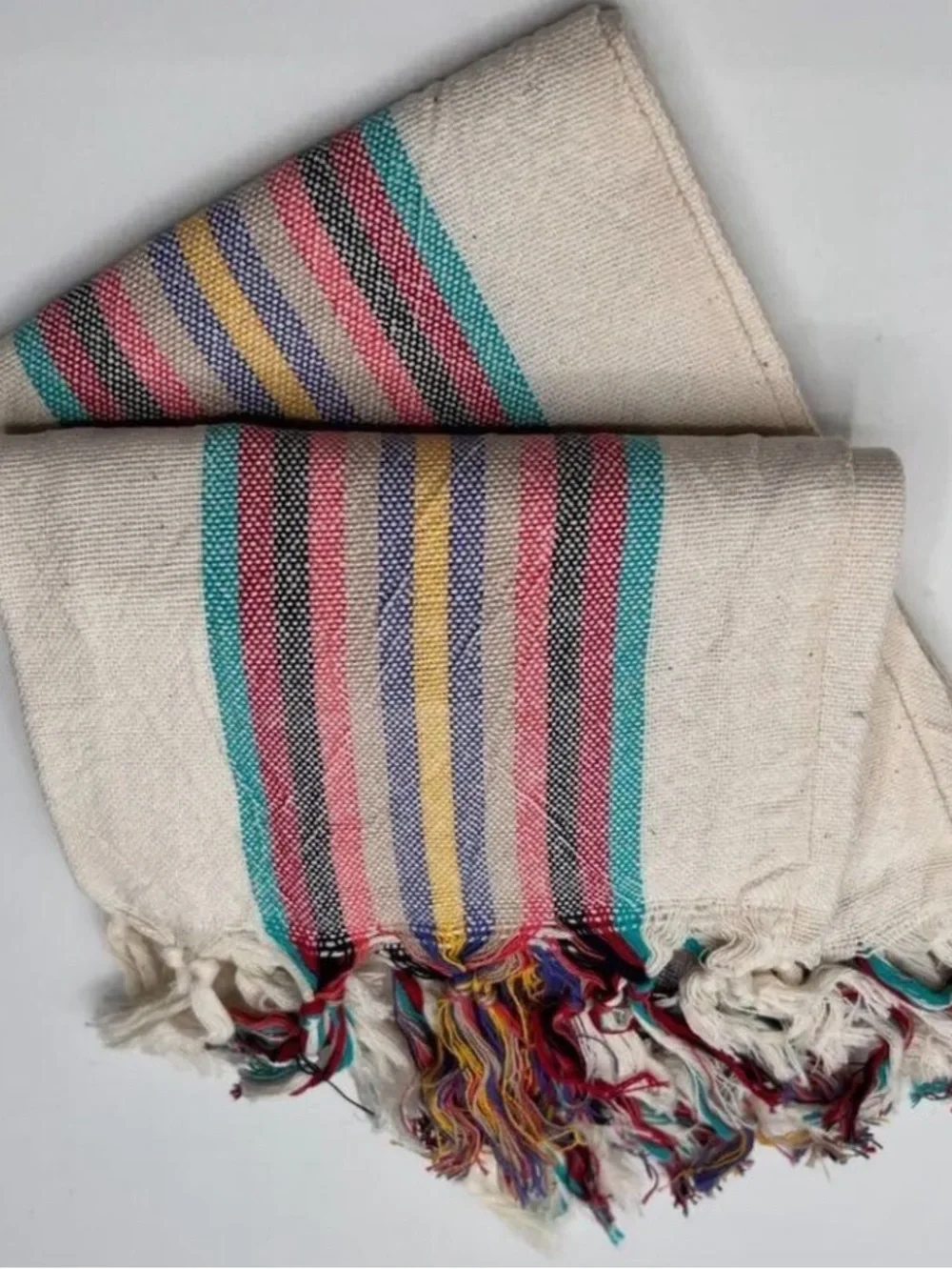 Striped Cotton Hand Towel Hand Tied Tassels Hand Loom Weave Stripes